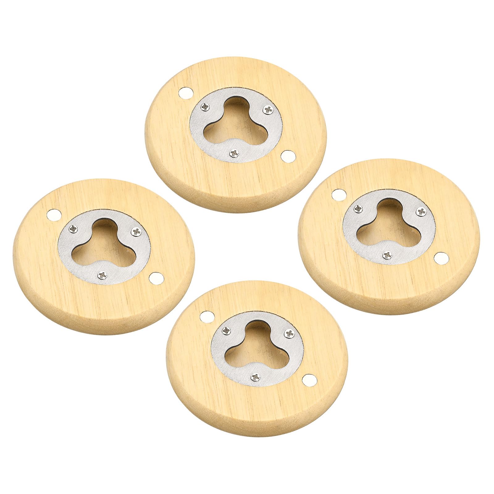 uxcell Bottle Opener, 4pcs - Stainless Steel Beer Bottle Opener with Wooden Handle, Bartender Round Beer Opener for Bar, Kitchen, Restaurant