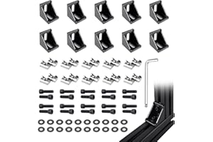 TOCLUX 10 Sets Black 4040 Aluminum Extrusion Corner Bracket Kit – 10pcs Black Corner Brackets, 20pcs M6 Spring T-Nuts & Hex Screws, 1 Ball-End Hex Wrench – for 40 T Slot Extruded Aluminum Accessories