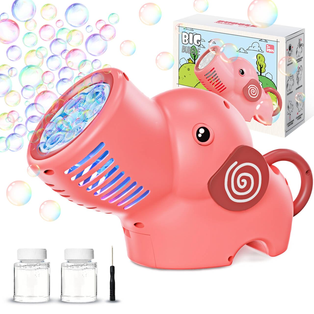 Bubble Machine Gun 10 Hole Electric Silent with Colorful LED/130ml Solution Bubble Gun Toys,10000+ Rich Bubbles Per Minute,Durable Automatic Bubble Makers Toy for kids (DX Pink)