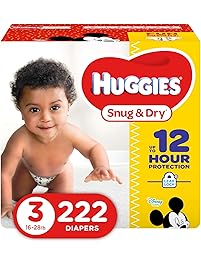HUGGIES Snug & Dry Diapers, Size 3, for 16-28 lbs, One Month Supply (222 Count) of Baby Diapers, Packaging May Vary