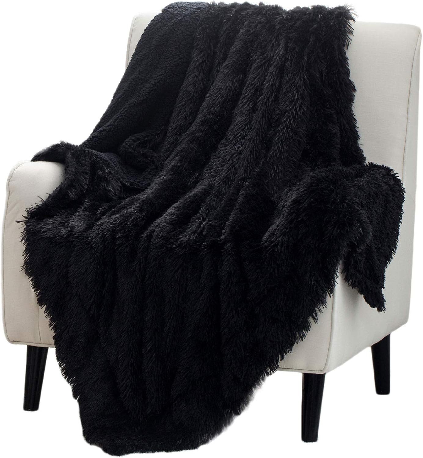 Bedsure Soft Fuzzy Faux Fur Sherpa Fleece Throw Blanket Black- Warm Thick Fluffy Plush Cozy Reversible Shaggy Blanket for Sofa and Bed -Comfy Furry Blanket, Solid Black 50x60