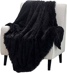 Bedsure Soft Fuzzy Faux Fur Sherpa Fleece Throw Blanket Black- Warm Thick Fluffy Plush Cozy Reversible Shaggy Blanket for Sofa and Bed -Comfy Furry Blanket, Solid Black 50x60