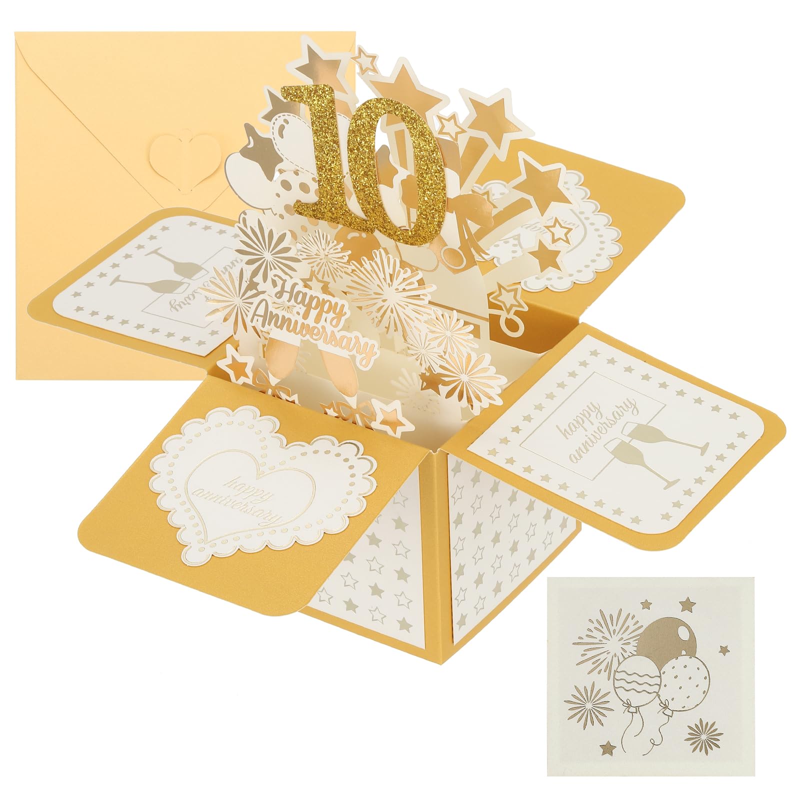 PATIKIL 10 Year Anniversary Card, Happy Anniversary Cards Wedding Anniversary Card for Wife Men Her Couple, Gold Tone