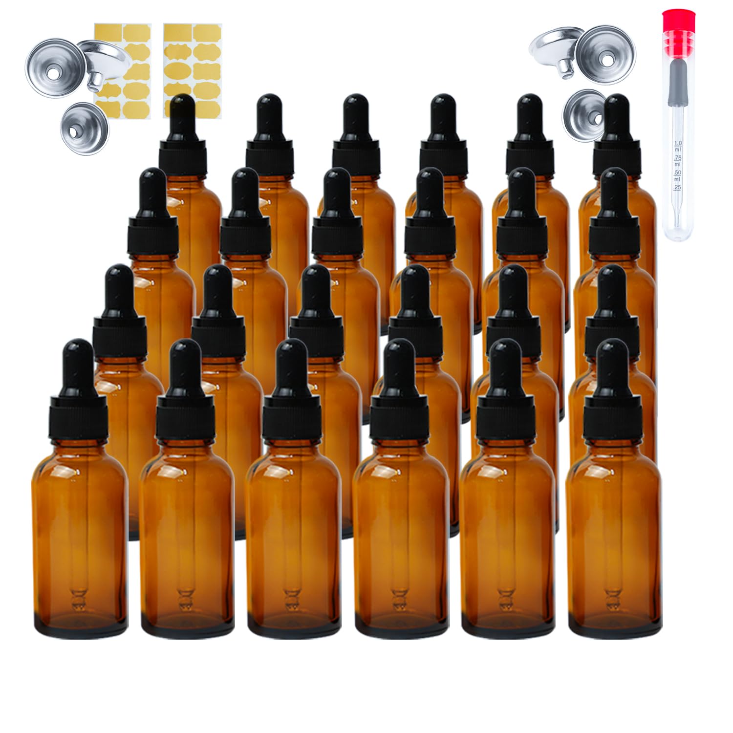 DRERIO 24 Pack Dropper Bottle 30ml Glass Bottles Small Essential Oil Dropper Bottle Portable Lab Dropper Bottles Amber Pipette Dropper Bottles Leak Proof Travel Storage Bottles with Eye Dropper