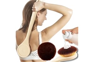 EOICCEOH Lotion Applicator for Back, Feet, Long Handle Curved, Back Sunscreen Applicator for Kids, Women, Ultra Soft Bristles for Ultimate Comfy, Apply Cream Moisturizer, Self Tanner, Beige