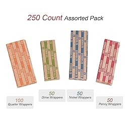 Coin Wrappers Assorted 250 PCS Flat Coin Rolls
