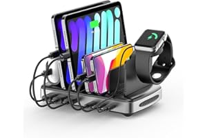 Alxum Charging Station for Apple Devices 60W USB C Charging Dock 6 Port iPad Cell Phone Charging Station for Multiple Devices PD Fast Charging Station Tablet Organizer with Smartwatch Earbuds Holder