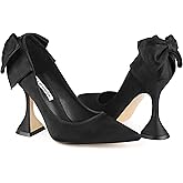 Zzheels Women's 3.74" Bow Pumps Pointed Toe Triangle Heel Pump Wedding Shoes