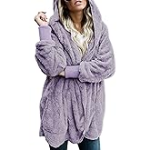 Dokotoo Womens 2025 Winter Long Sleeve Solid Fuzzy Fleece Open Front Hooded Cardigans Jacket Coats Outerwear with Pocket