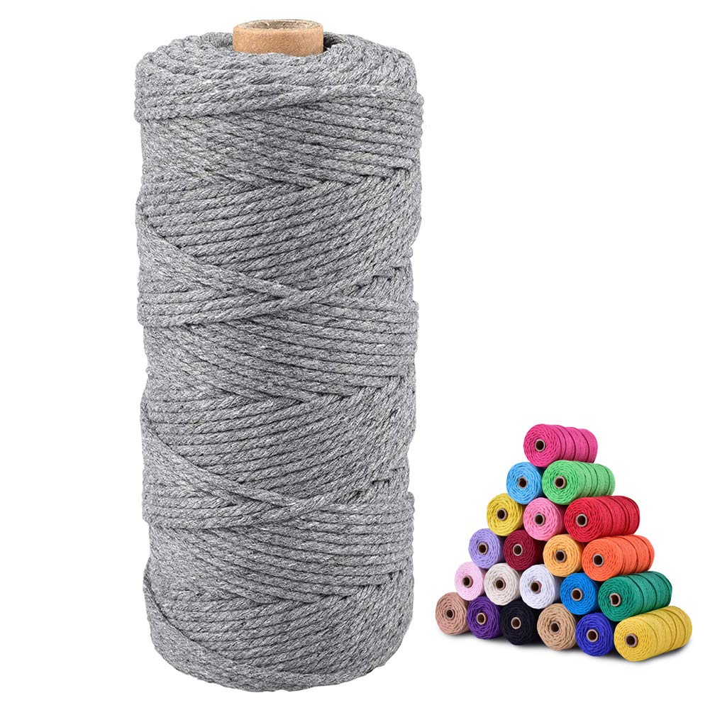 jijAcraft 3MM Macrame Cord, 100M Grey Cotton String Twine for Crafts, Graden String Cotton Rope for DIY Crafts Wall Hanging Plant Hanger Knitting Bundling Wrapping