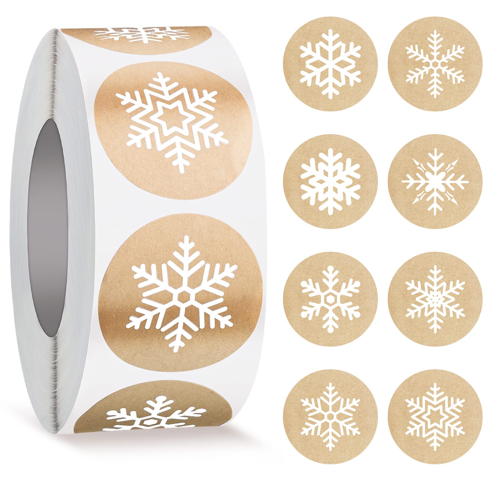 Photo 1 of 1000 Pieces 1.5 Inch Snowflake Stickers for Christmas and Holiday Envelopes - 8 Styles Xmas Seals Round Decals for Winter Party Decor