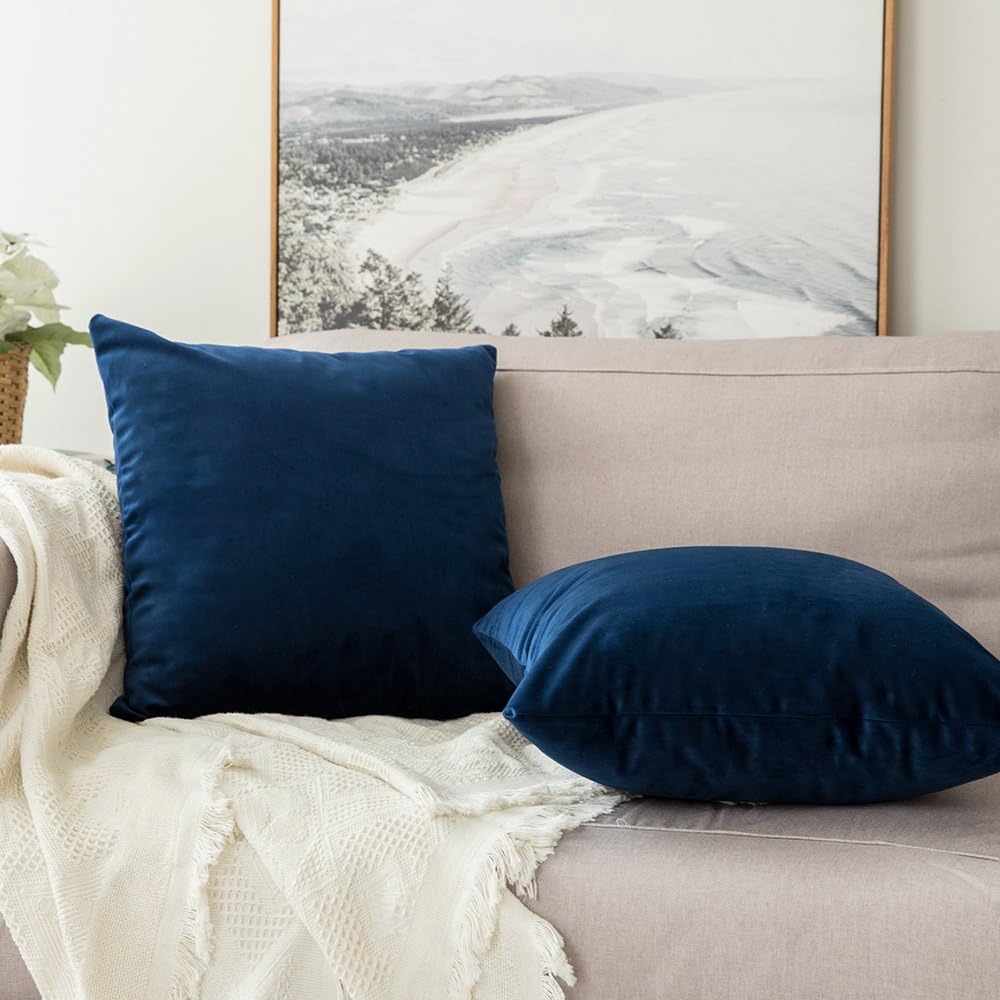 MIULEE Pack of 2, Velvet Soft Solid Decorative Square Throw Pillow Covers Set Cushion Case for Sofa Bedroom Car 18 x 18 Inch 45 x 45 cm: Home & Kitchen