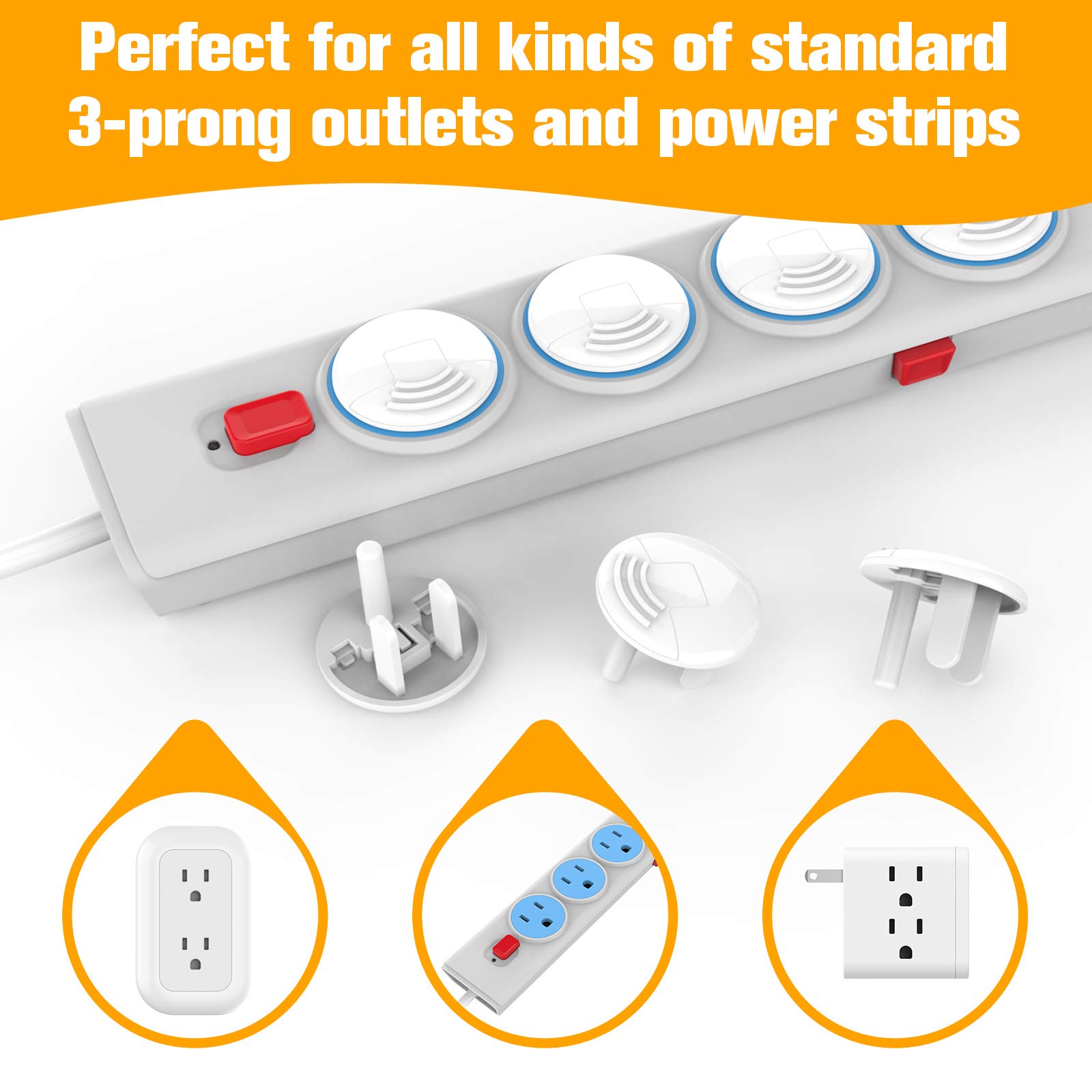 Outlet Covers with Hidden Pull Handle (48 Pack) Upgraded Round 3-Prong Outlet Plug Covers Durable Insulation Material Power Outlet Covers White Socket Covers Baby Proofing Electrical Outlet Protectors