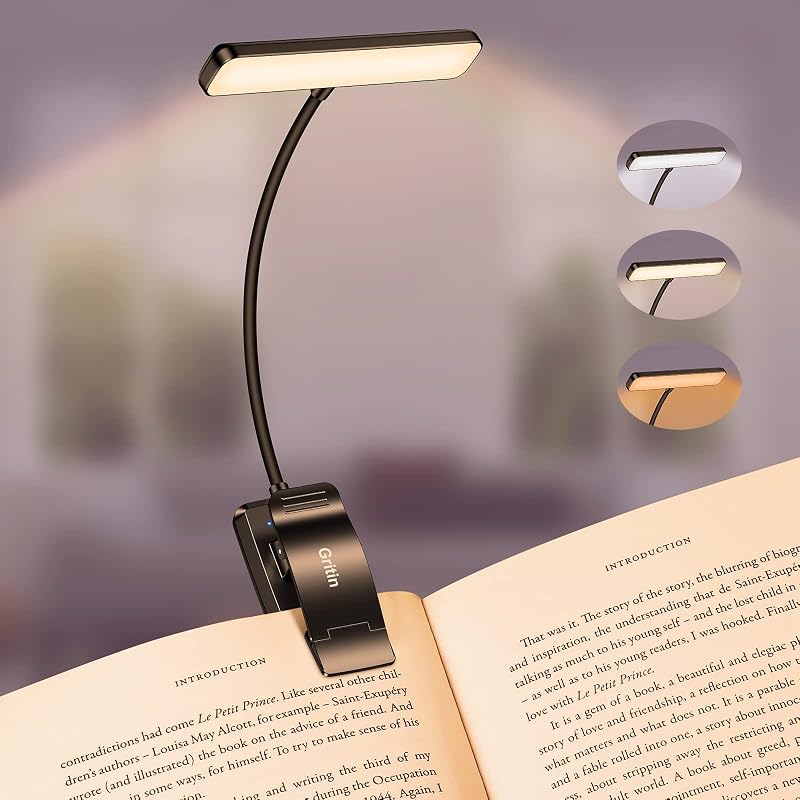 Gritin 19 LED Book Light Reading Lamp with Memory 3 Color Temp Stepless Dimming