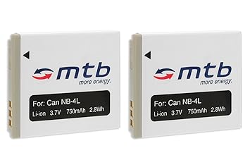 2x Akku fuer Canon NB-4L - kompatibel zu Canon IXUS 30 40 50 55 60 65 70 75... siehe Liste
