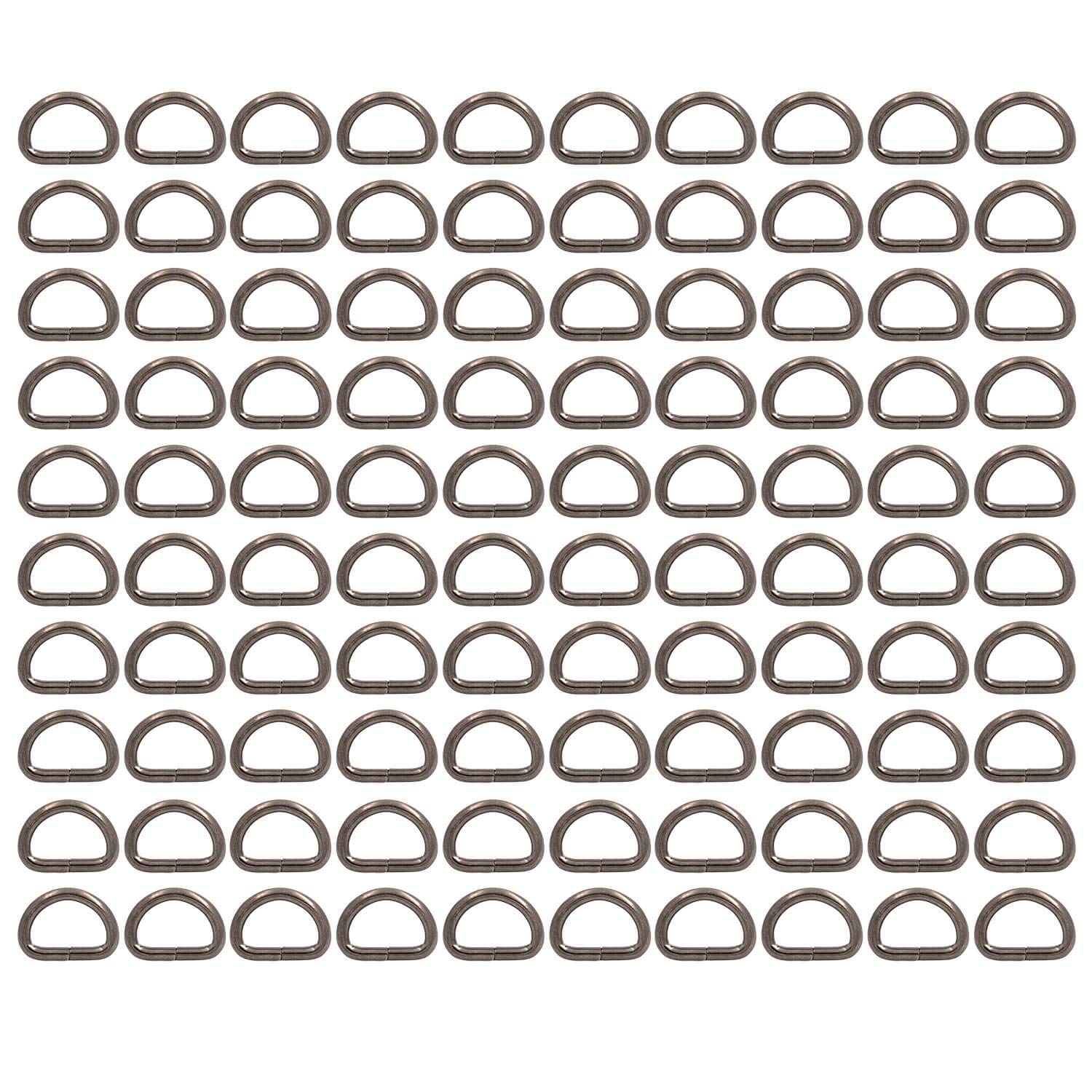 BIKICOCO Metal D-Rings Buckle, 5/8 Inch Non-Welded for Webbing Sewing DIY - Gunmetal - Pack of 100