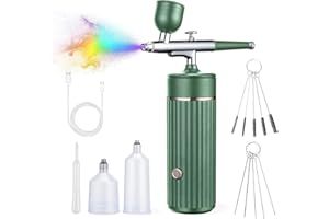 MILDHUG Cordless Airbrush Kit Rechargeable Airbrush Compressor 23-48PCI for Art Painting,Cake Airbrush Decorating, Air Brush Painting, Nail Airbrush Machine Crafts, Model Painting (Green)