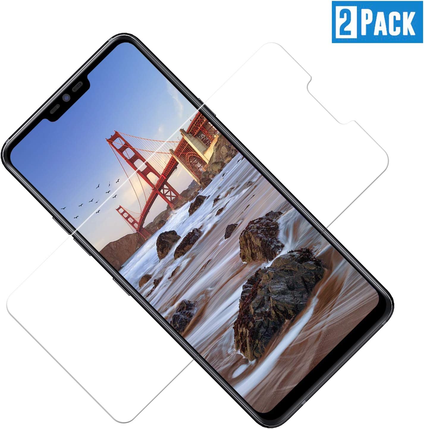 TOIYIOC Screen Protector Compatible with LG G7 ThinQ [2 Pack] Tempered Glass G7 ThinQ Screen Protector, Case Friendly, HD Clear, Easy to Fit, 9H Hardness Glass Protective Film for LG G7 ThinQ