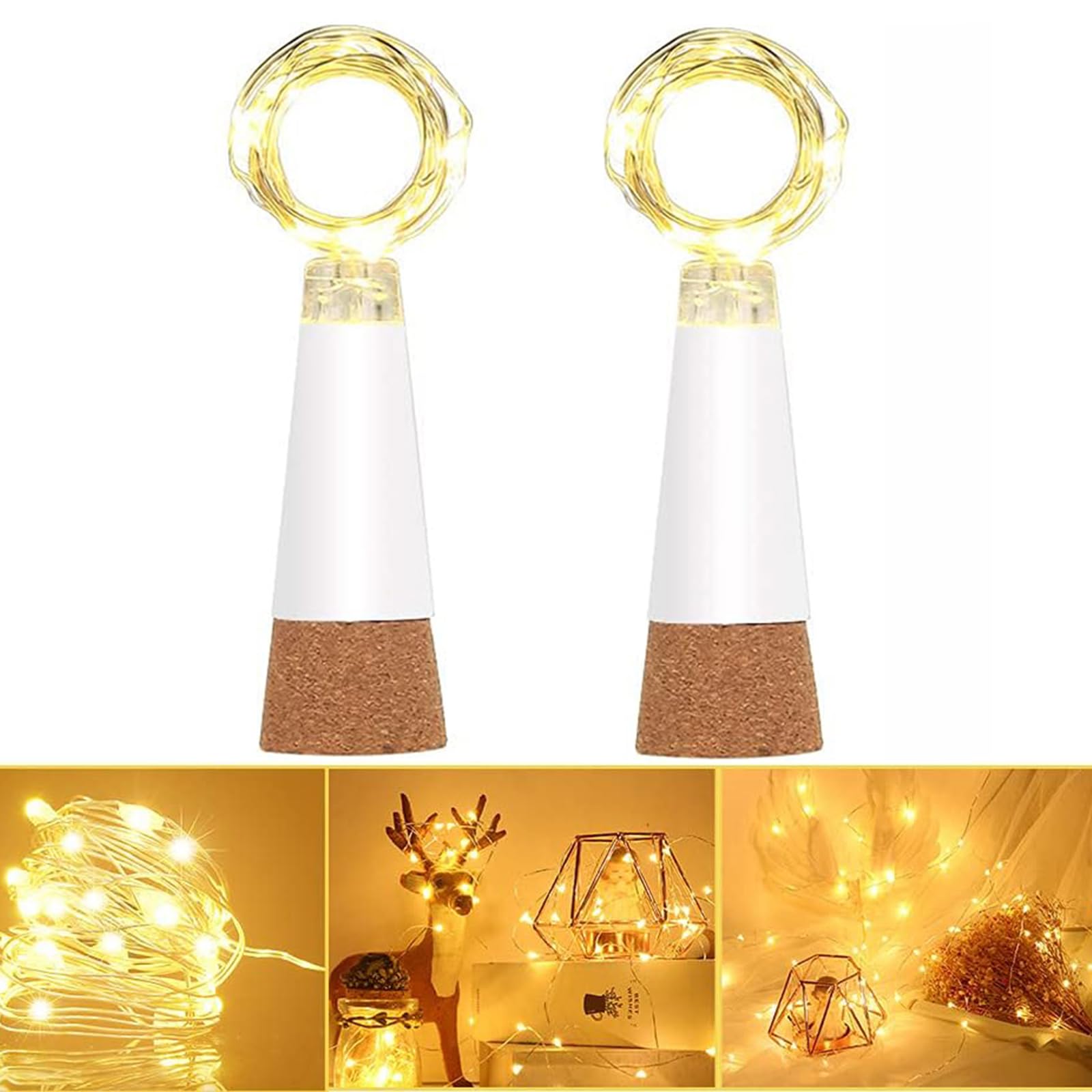 Dumcuw Cork Bottle Lights, USB Rechargeable Fairy Lights for Wine Bottles, Waterproof Copper Wire String Light 59 Inch 15 LED for DIY Party Wedding Christmas Decor(Warm White, 2 Pack) — image 1
