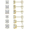 18K Gold Plated Round Princess Cut Clear Cubic Zirconia Stud Earring of 6 Pairs (6 Pairs)