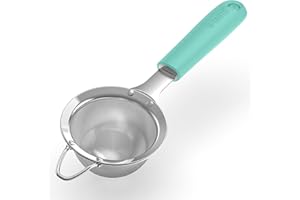 U-Taste Small Fine Mesh Strainer: 18/8 Stainless Steel 3.35in 30 Mesh Kitchen Food Sieve with Sturdy Riveted Silicone Handle, Heavy Duty Deep Handheld Metal Colander for Tea, Juice (Aqua Sky)