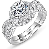 WES 1CT Infinite Moissanite Bridal Ring Set - 925 Sterling Silver Hypoallergenic D Color VVS1 Twisted Stackable Round Moissanite Engagement Ring for Women Mom,Size 5-11