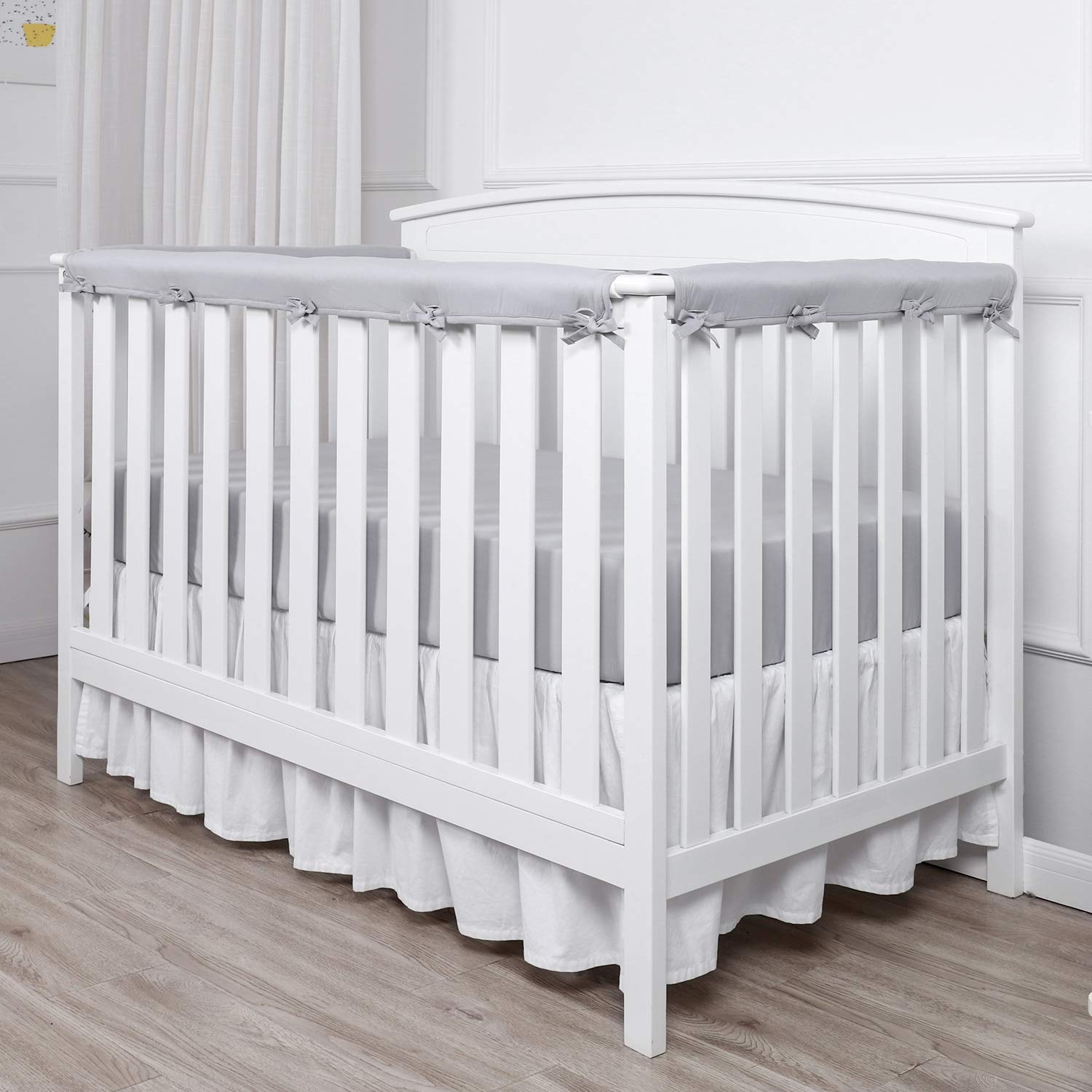 TILLYOU 3-Piece Padded Baby Crib Rail Cover Protector Set from Chewing, Safe Teething Guard Wrap for Standard Cribs, 100% Silky Soft Microfiber Polyester, Fits Side and Front Rails, Pale Gray: Baby