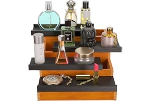 WWMFS 𝐖𝐖𝐌𝐅𝐒 Cologne Organizer for Men Wooden, 4-Tier Elevated Cologne Display Shelf with Concealed Storage Space, Stylish Cologne Accessories,Men's Perfume Holder Organizer for Watch, Jewelry, Vintage
