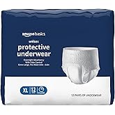 Amazon Basics Unisex Incontinence Protective Underwear, Overnight Absorbency, Extra Large, 12 Count