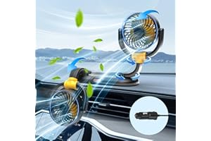 Nauttxon 12v Fan for Car, Cigarette Lighter car Fan, 12 Volt Fan 180 °Up Down 360 °Rotate, Speed Control Car Cooling Fan for RV Truck Forklift Boat (12v-Yellow)