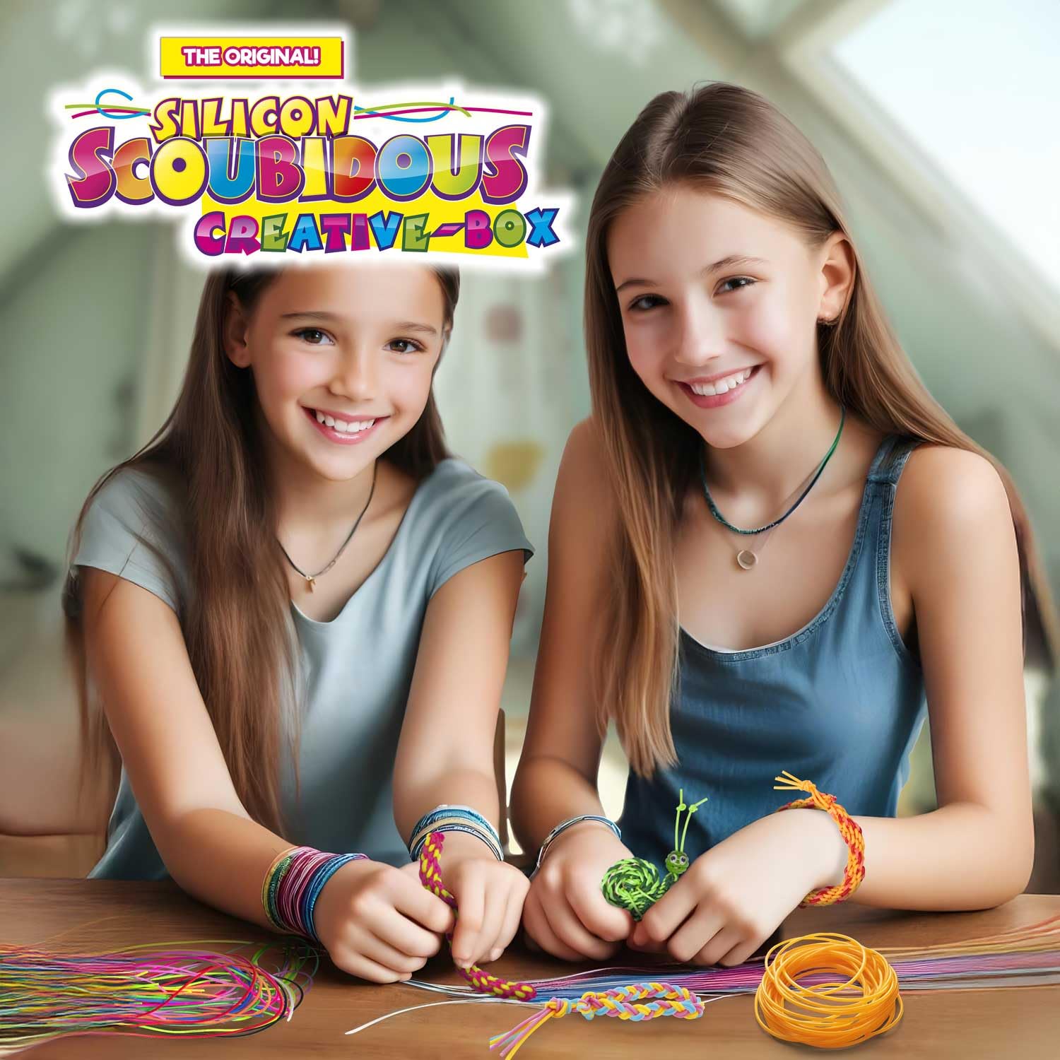 CRAZE SCOUBIDOU Bänder Kreativ Box – 36 Silikon Skubidubänder inkl. 30+ Anhängsel & Perlen – Scoubidou Bänder Glitzer, Neon & Candy – Kinder Bastelset, Creative Box, 36 Farben 4