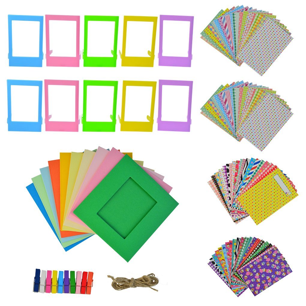 5 in 1 Giant Colorful Bundle Kit Accessories for Fujifilm Instax Mini 9/8 Camera Assorted Accessory Pack of 120 Sticker Frames with 10 Plastic Desk Frames 20 Hanging Frames