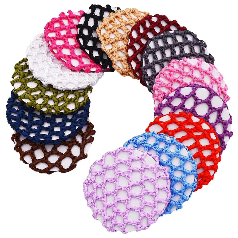 Lurrose 14Pcs Snood Hair Net, Bun Cover Crochet Snood Hair Net Hair Accessories for Women Girls Ballet Dance (Random Color)