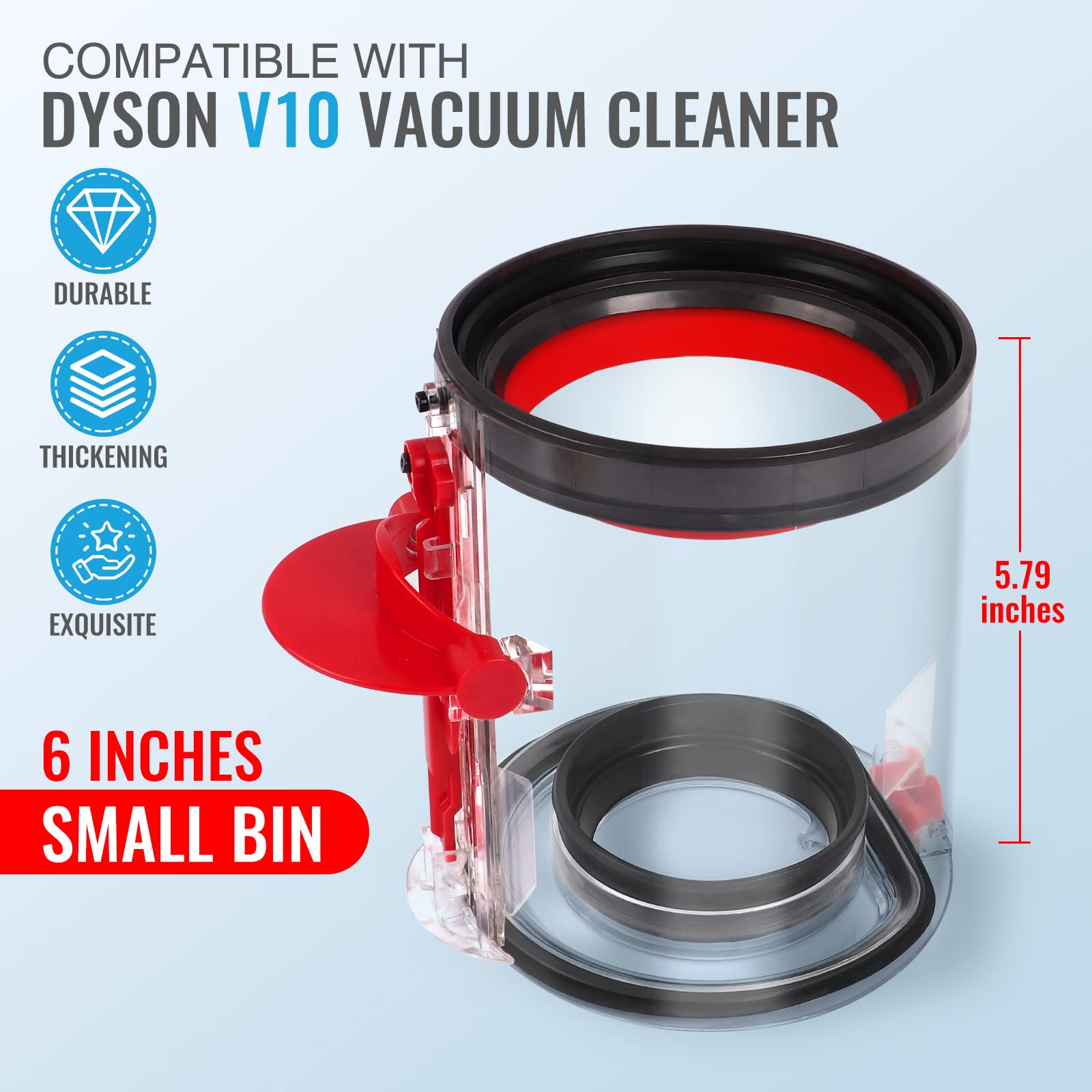 WYWY.Wide Upgraded Dust Bin Replacement for Dyson V10 Vacuum Cleaner Canister/Dust Bucket, Small Bin Compatible with Dyson Part No.969509-02