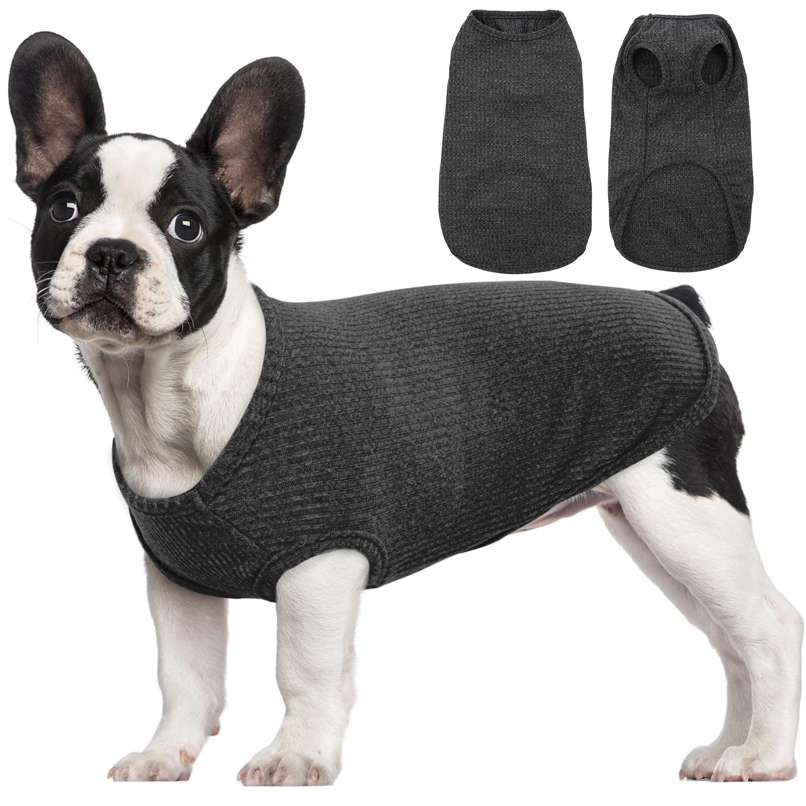 Hjumarayan Dog Shirts - Summer Knitted Jumpers Soft Stretchy Clothes for Medium Dogs T Shirt, Striped Tshirt for Slim French Bulldog, chubby Pug, Cocker Spaniel (Black L)