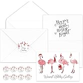 Poen 50 Sets Christmas Flamingo Thank You Cards with Envelopes and Stickers Merry Christmas Greeting Cards 4 x 6 Inches Funny Christmas Cards for Friend Family Coworkers Clients Holiday Wishes