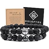 GDLKPYHS Black Obsidian Bracelet for Men - Black Tourmaline Beaded Bracelets - Mens Bracelet Set 8MM Black Onyx Hematite Lava Stone Beads Triple Protection Bracelet for Men Women Gifts