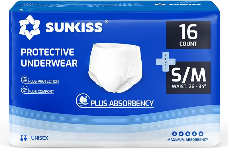 SUNKISS TrustPlus Incontinence Pants for Men and Women 16 Count Small/Medium