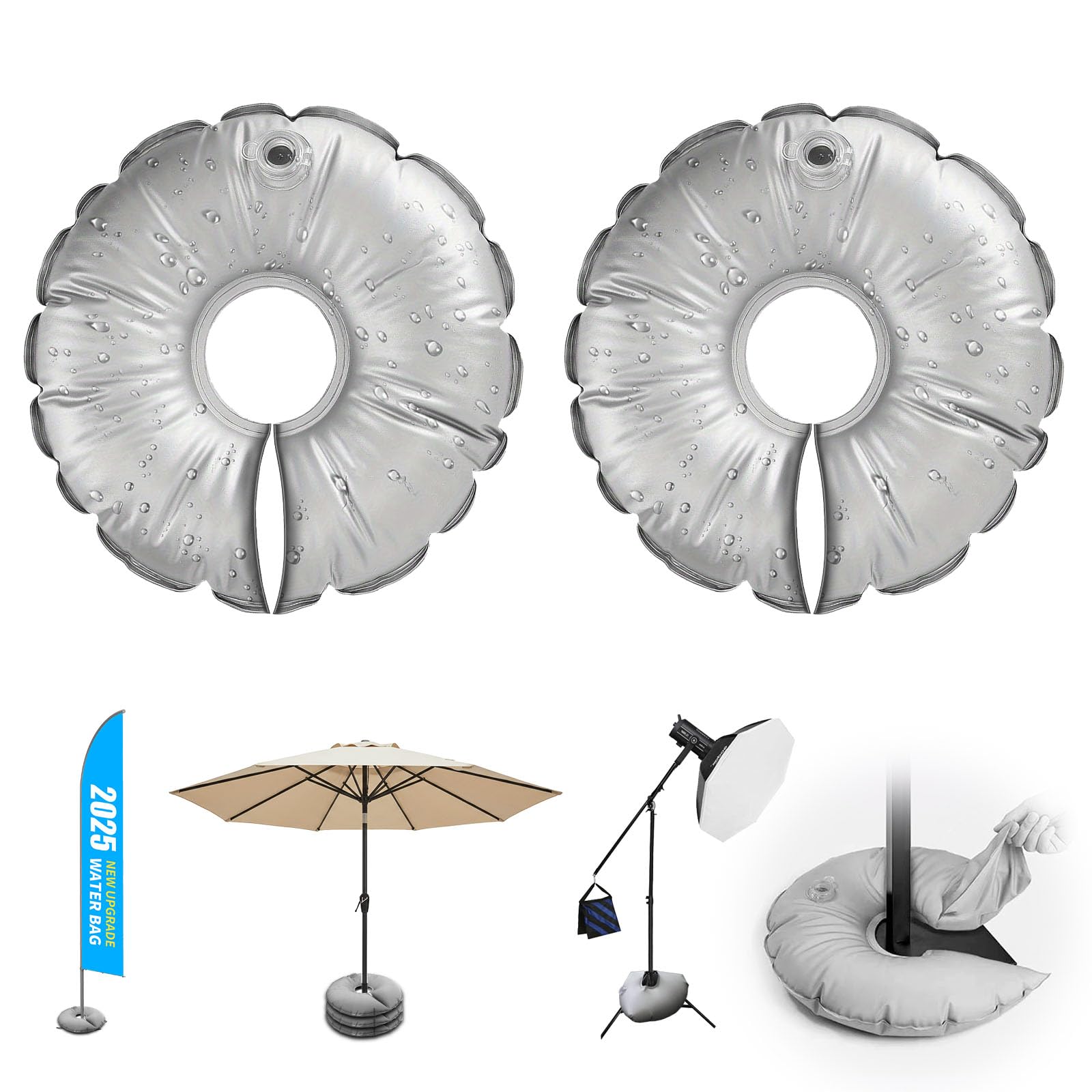 Photo 1 of 1 Pack 18" Water Bags for Feather Flag Base, Upgraded Thickened PVC Material, Openable Water Weight Bag for Feather Flag Stand Beach Umbrella and Photography Stand, 20 lbs Each