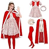 Hqroidd 5PCS Adult Women Christmas Santa Costume Dress with Red Cape Necklace Sock, Fancy Xmas Cosplay Outfits