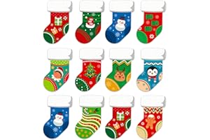 SICOHOME Christmas Cut-Outs for Classroom 4"x6" Assorted Xmas Stocking Cut-Outs with Glue Point Dots for Winter Bulletin Board Classroom School Christmas Candy Party Decorations