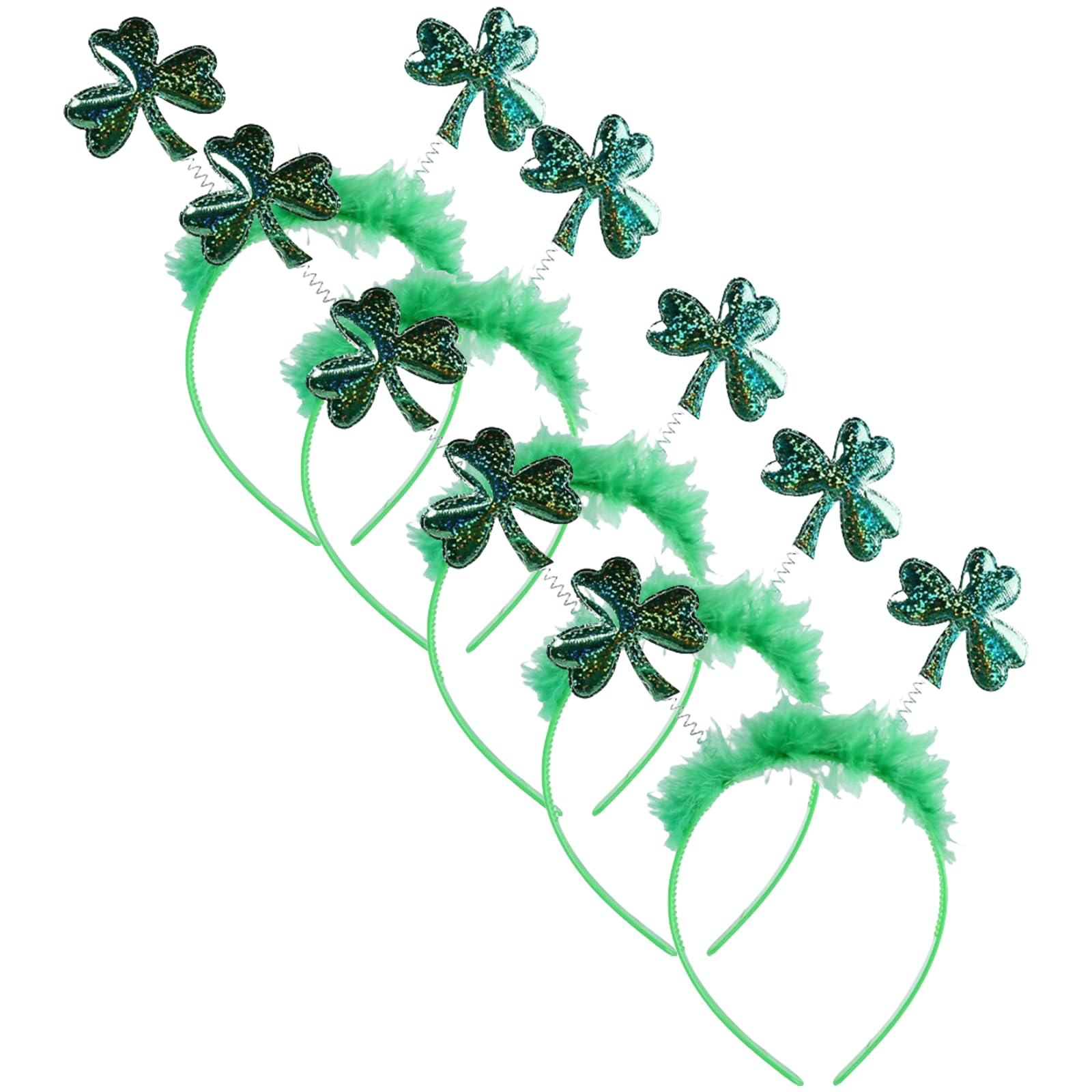 AWAVM 5PCS St. Patricks Day Headband Shamrock Glitter Clover Leaf Bopper Irish Party Boppers (B)