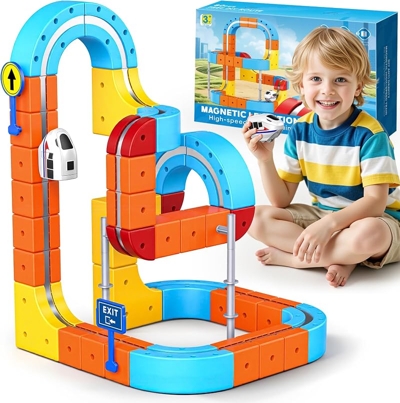EUCOCO 56 PCS Electric Train Set Track Fusion Toy for Kids 3-12 Years