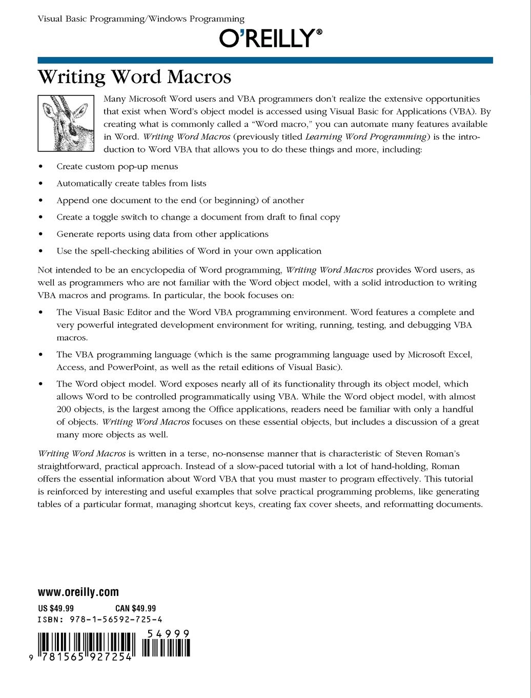 Writing Word Macros An Introduction To Programming Word Using Vba Amazon Co Uk Steven Roman Phd 9781565927254 Books