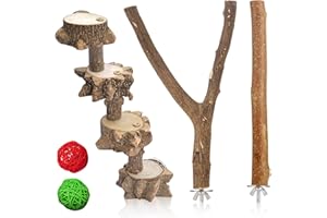 Luonfels Parakeet Bird Perch, Parrot Cockatiel Budgie Conure Toys, Large Bird 4 Steps Wood Ladder Platform for Cage Accessories 3 Pcs