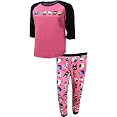 Bioworld Merchandising Womens Hello Kitty and Friends Pink and Black Thermal Waffle Pajama Set