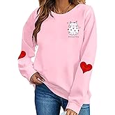 LOTUCY Meowentine Sweatshirt for Women Cute Valentine's Cat Lover Pullover Shirts Love Heart Graphic Casual Tops