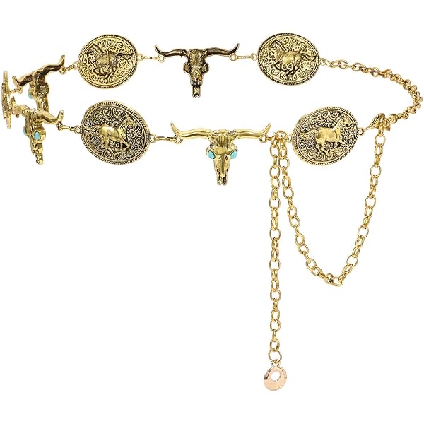 Western Metal Concho Belt Adjustable Chain Waist Y2K Cowgirl Chic TIESOME Western Metal Concho Belt, Hollow Out Daisy Chain  main image 4