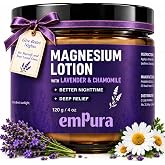 EMPURA Lavender Magnesium Lotion, Relaxing Gifts for Women, 4 Oz | Lavender &amp; Chamomile Formula for Evening Massage, Legs &amp; Feet &ndash; A Thoughtful Birthday Gift for Women