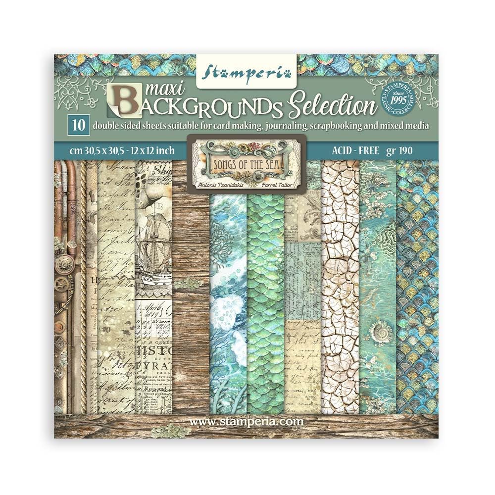Stamperia International Scrapbooking Pad-Maxi Background Selection-Songs of The Sea, Multicoloured, 30.5x30.5 cm
